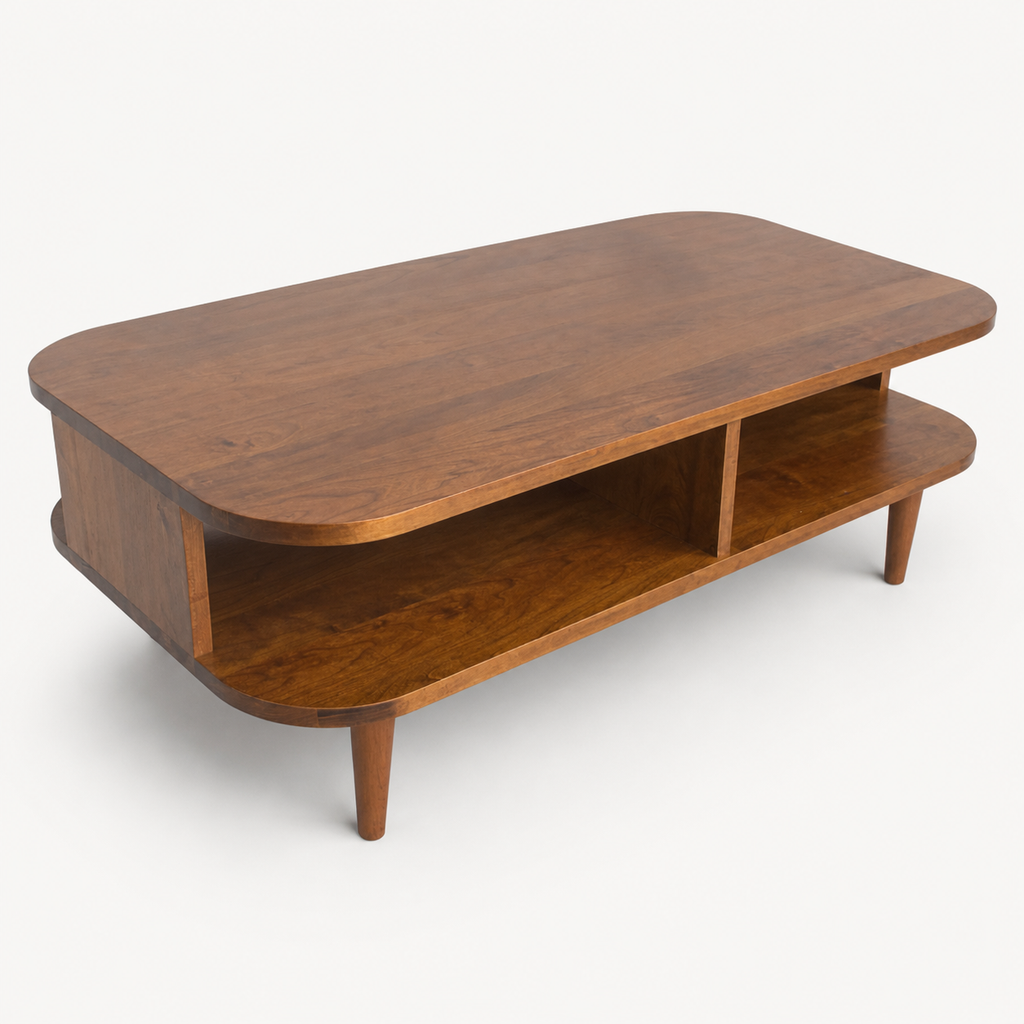 Oxelaand Rounded Cherry Coffee Table on a neutral background